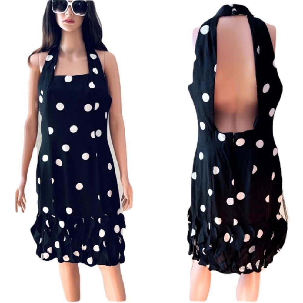 NWT GILLIAN Vintage Black Polka Ruffle 💯% Silk Dress Size 12